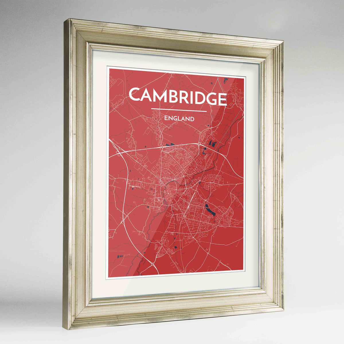 Framed Cambridge Map Art Print 24x36&quot; Champagne frame Point Two Design Group