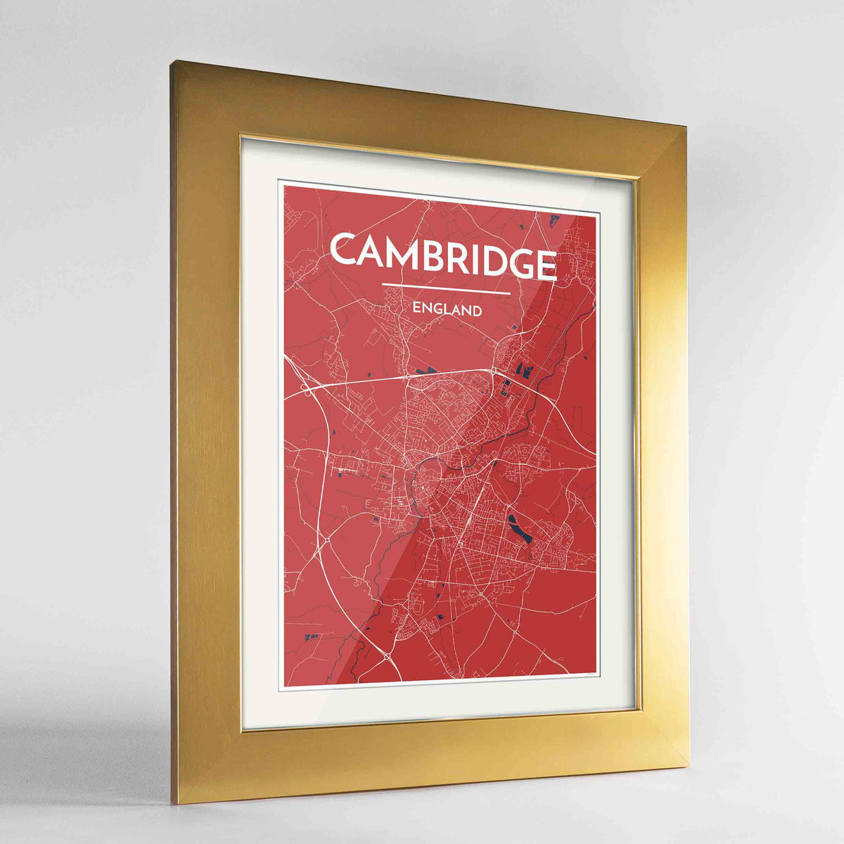 Framed Cambridge Map Art Print 24x36&quot; Gold frame Point Two Design Group