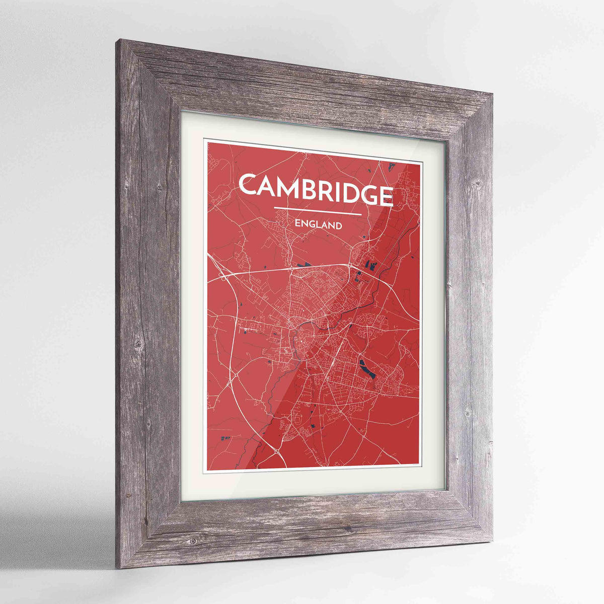 Framed Cambridge Map Art Print 24x36&quot; Western Grey frame Point Two Design Group
