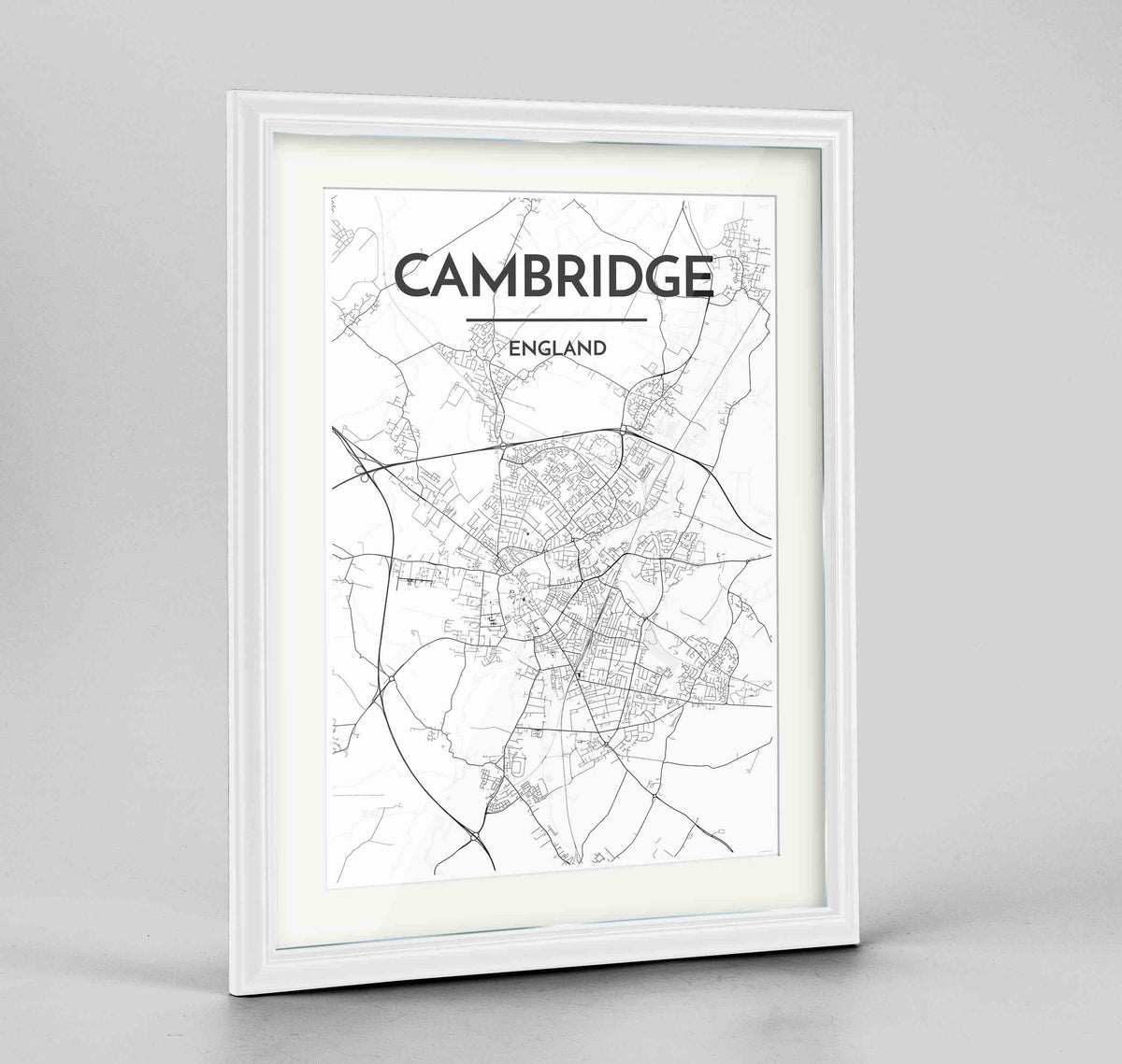 Framed Cambridge Map Art Print 24x36&quot; Traditional White frame Point Two Design Group