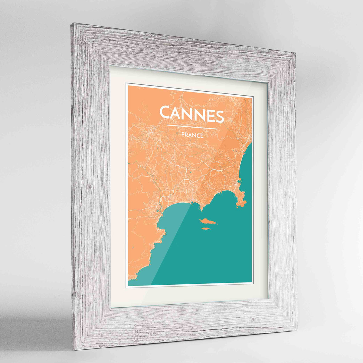 Framed Cannes Map Art Print 24x36&quot; Western White frame Point Two Design Group