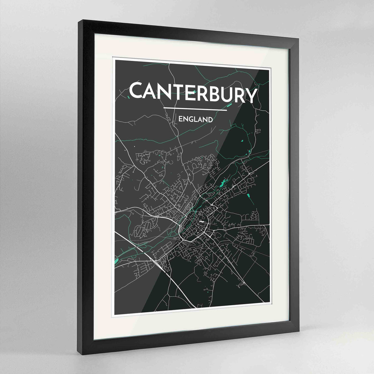 Framed Canterbury Map Art Print 24x36&quot; Contemporary Black frame Point Two Design Group