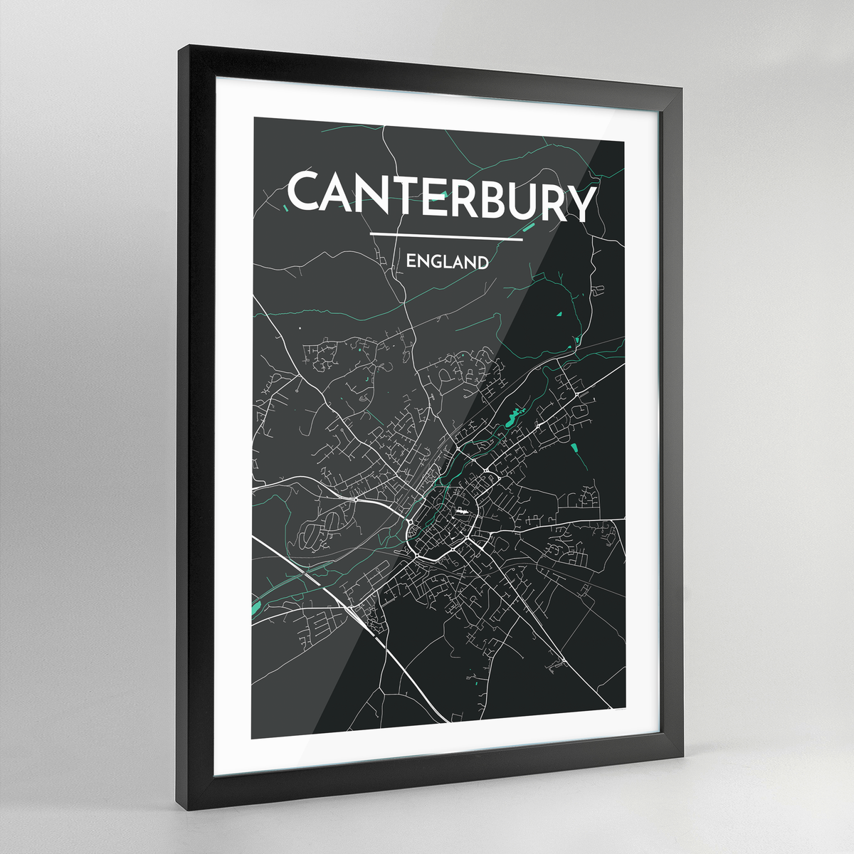 Framed Canterbury Map Art Print - Point Two Design