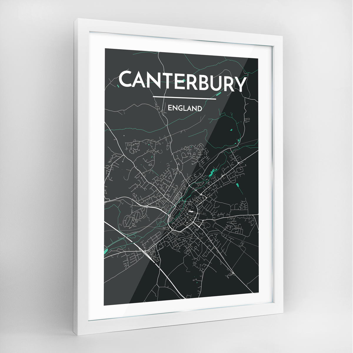 Canterbury CAD Map Art Print - Framed