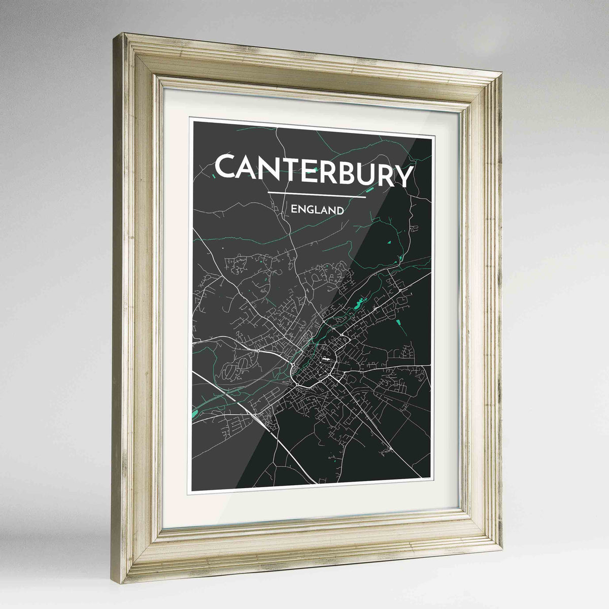 Framed Canterbury Map Art Print 24x36&quot; Champagne frame Point Two Design Group