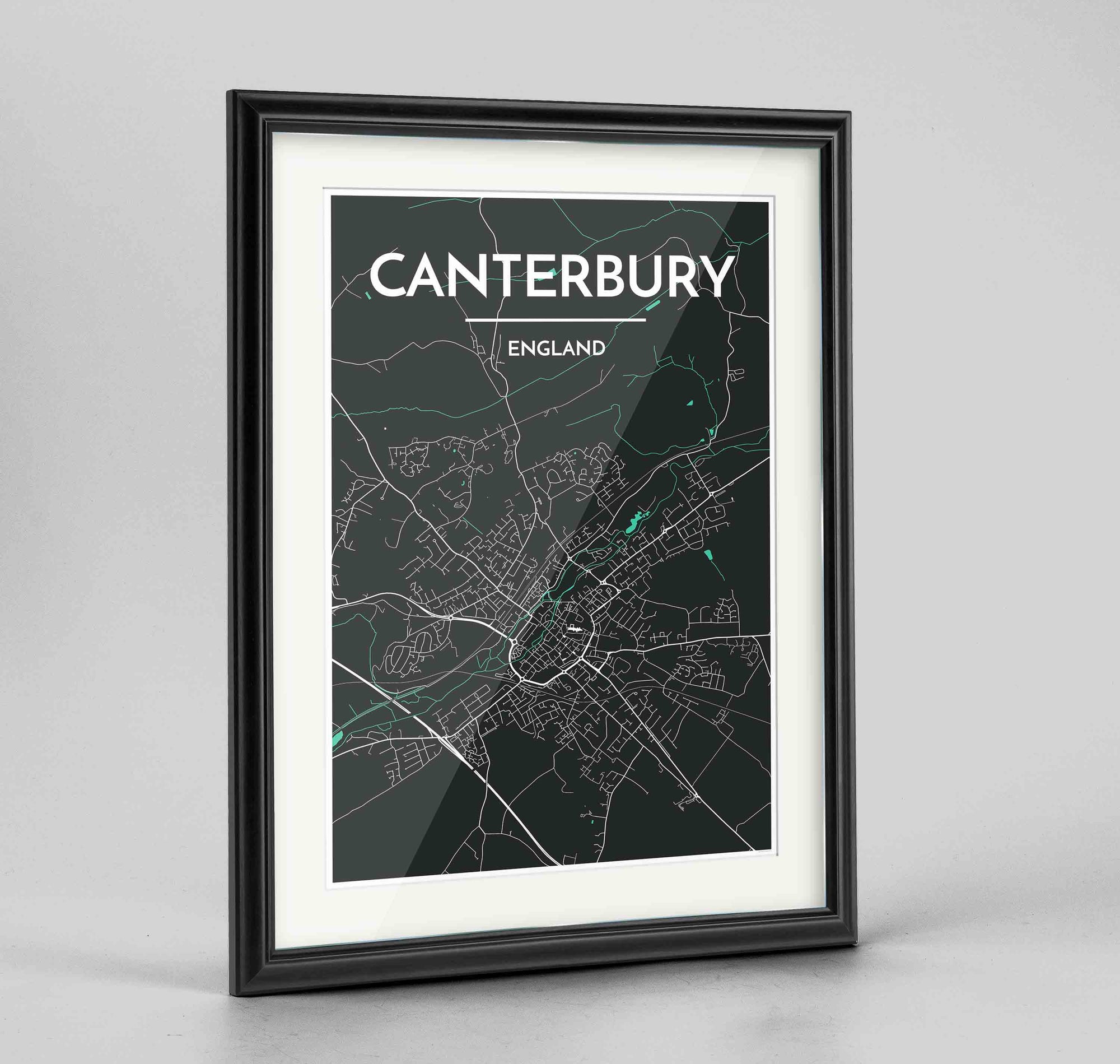 Framed Canterbury Map Art Print 24x36" Traditional Black frame Point Two Design Group