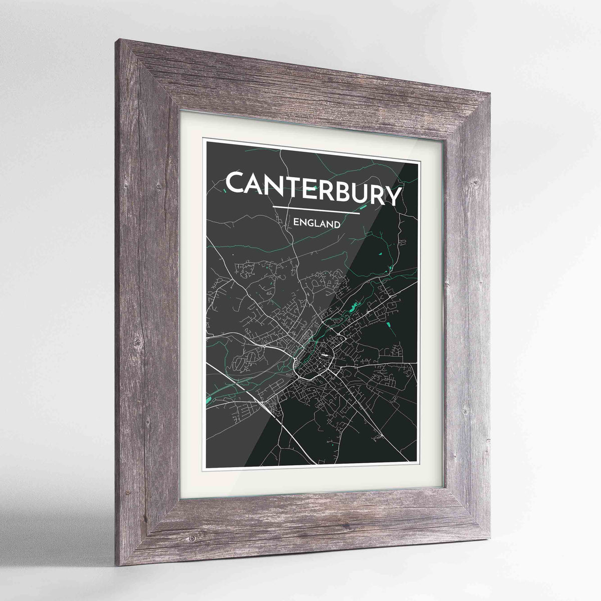 Framed Canterbury Map Art Print 24x36&quot; Western Grey frame Point Two Design Group