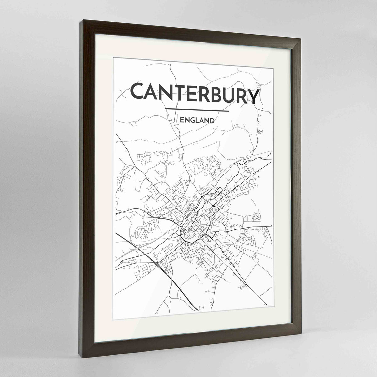 Framed Canterbury Map Art Print 24x36&quot; Contemporary Walnut frame Point Two Design Group