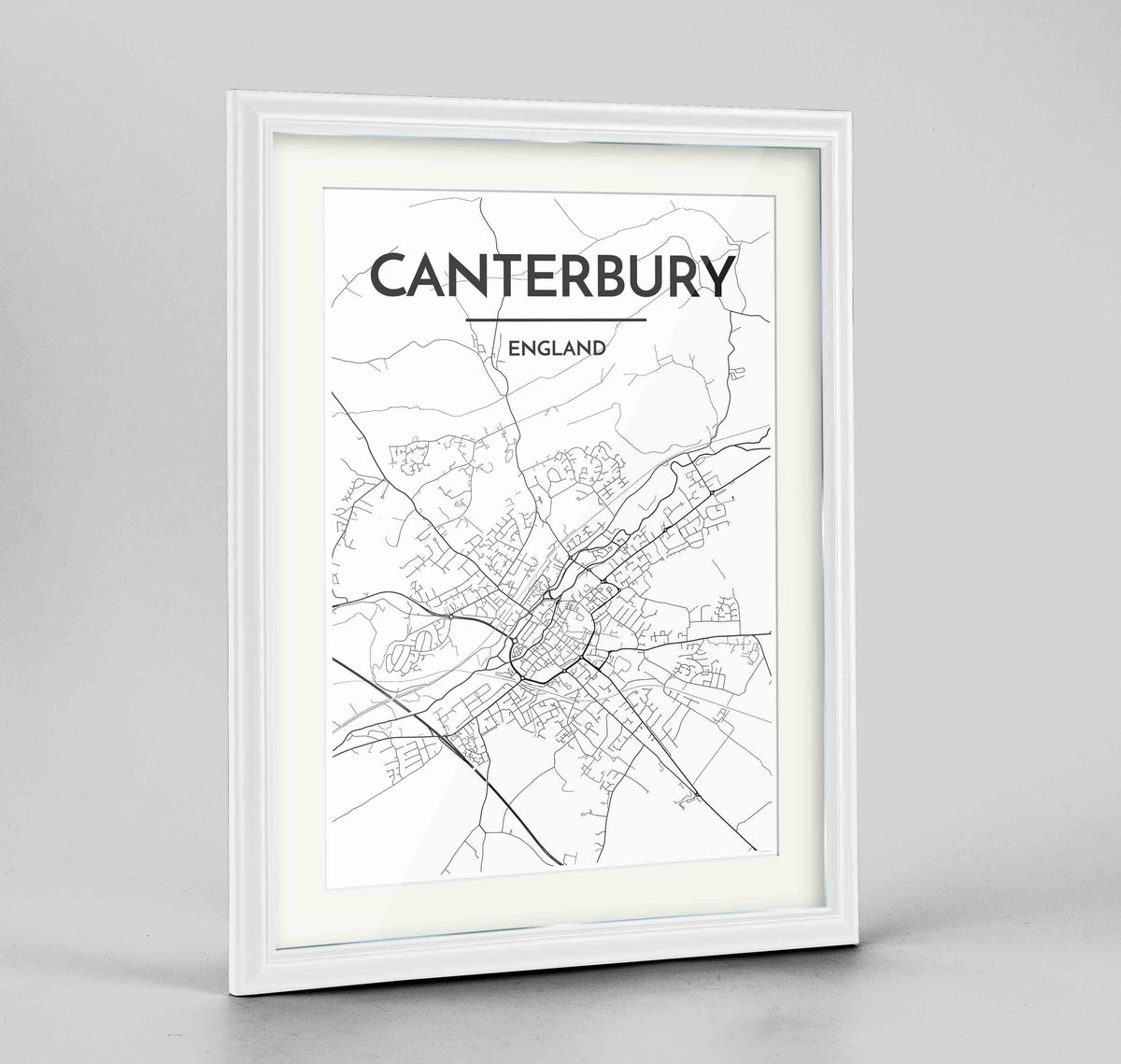Framed Canterbury Map Art Print 24x36&quot; Traditional White frame Point Two Design Group
