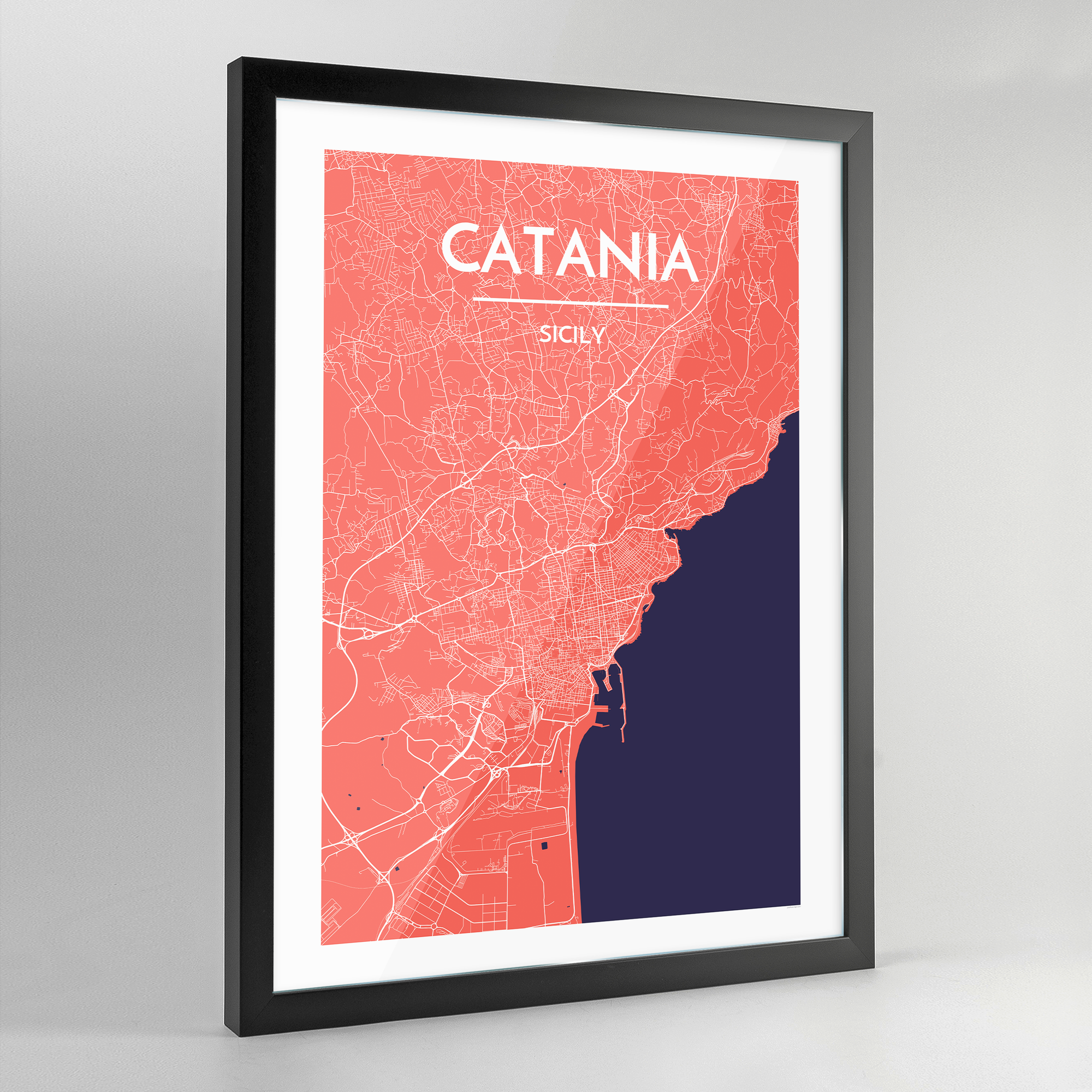 Framed Catania Map Art Print - Point Two Design