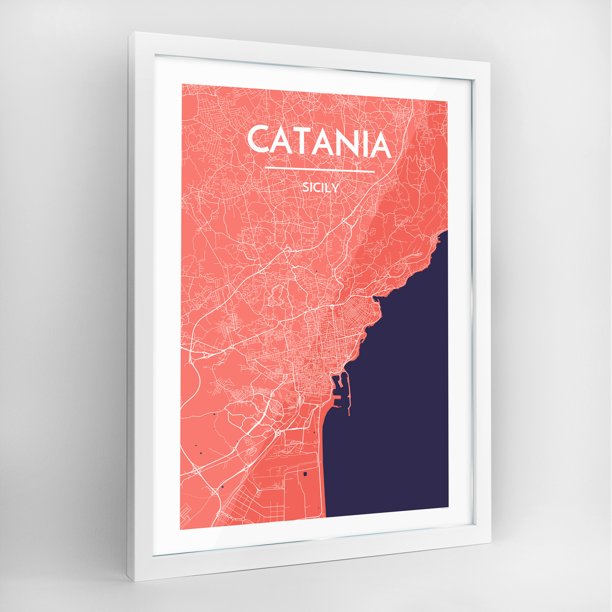 Catania Map Art Print - Framed
