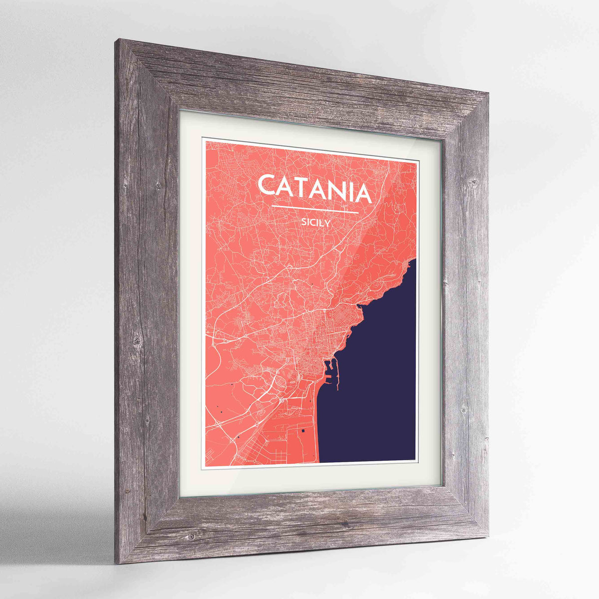 Framed Catania Map Art Print 24x36&quot; Western Grey frame Point Two Design Group