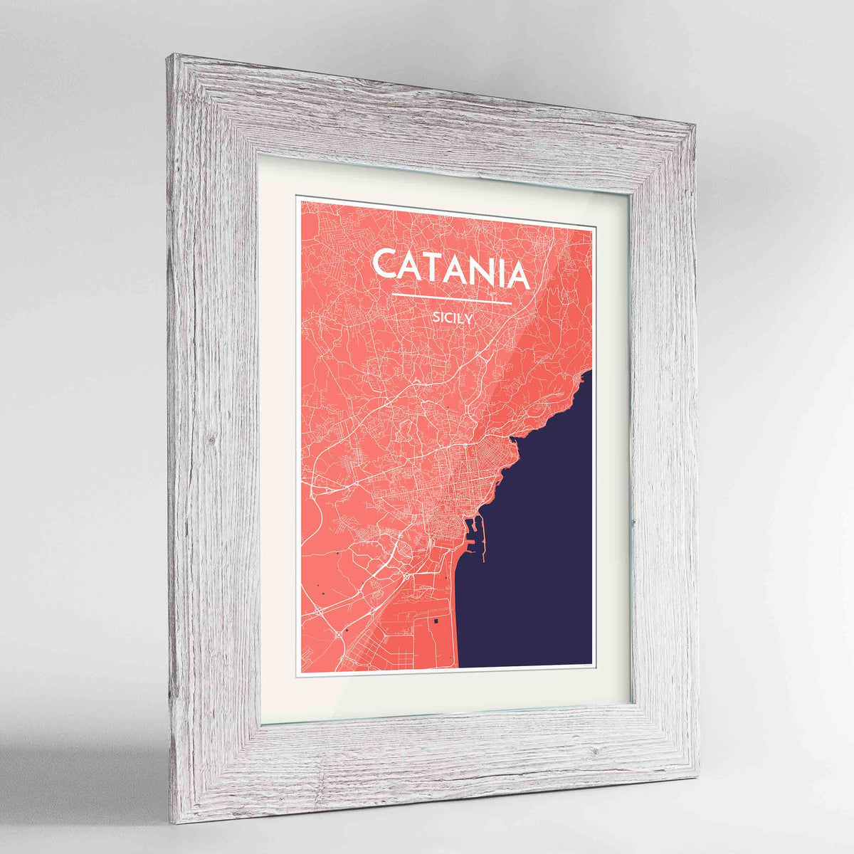 Framed Catania Map Art Print 24x36&quot; Western White frame Point Two Design Group