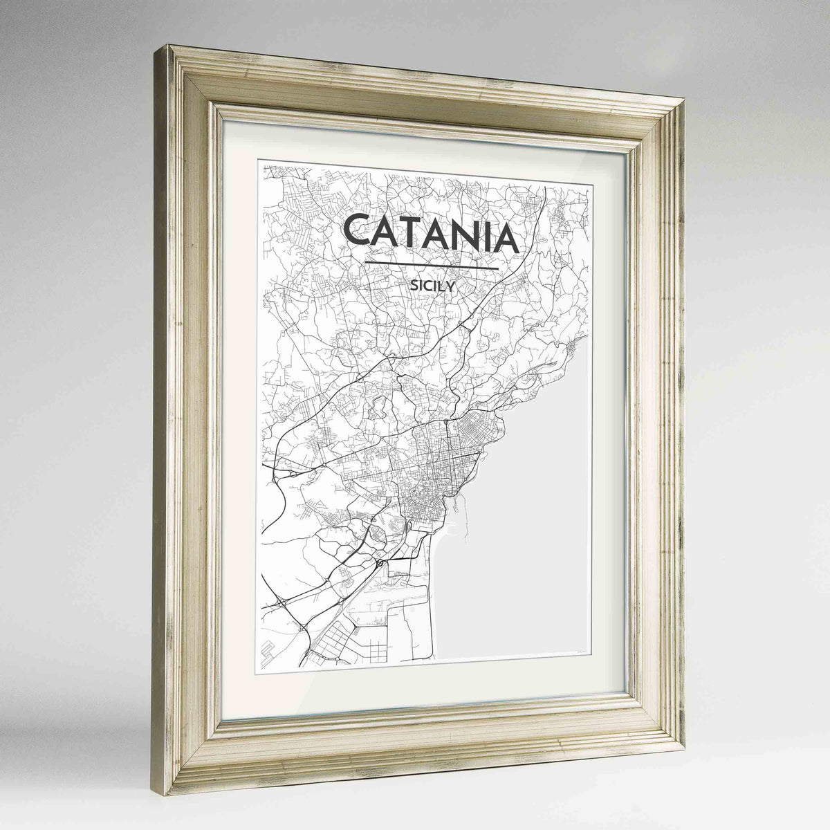 Framed Catania Map Art Print 24x36&quot; Champagne frame Point Two Design Group