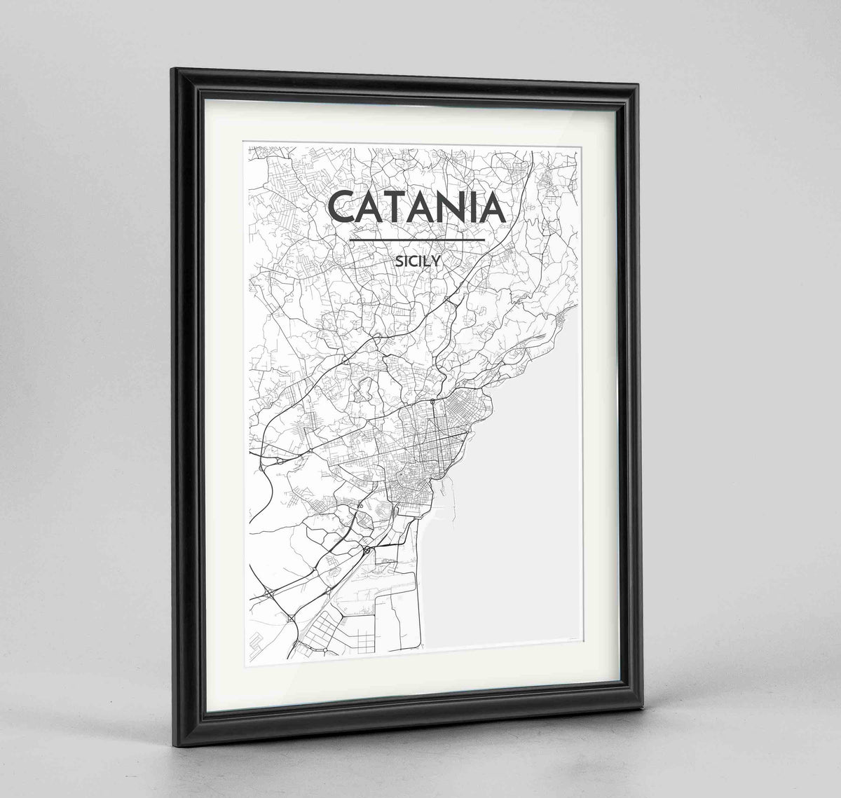 Framed Catania Map Art Print 24x36&quot; Traditional Black frame Point Two Design Group