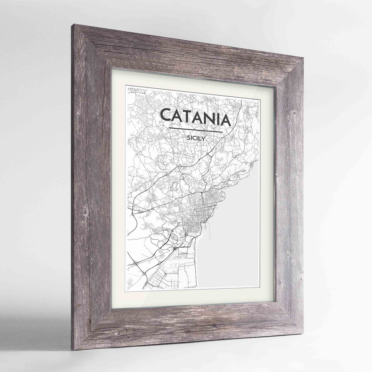 Framed Catania Map Art Print 24x36&quot; Western Grey frame Point Two Design Group