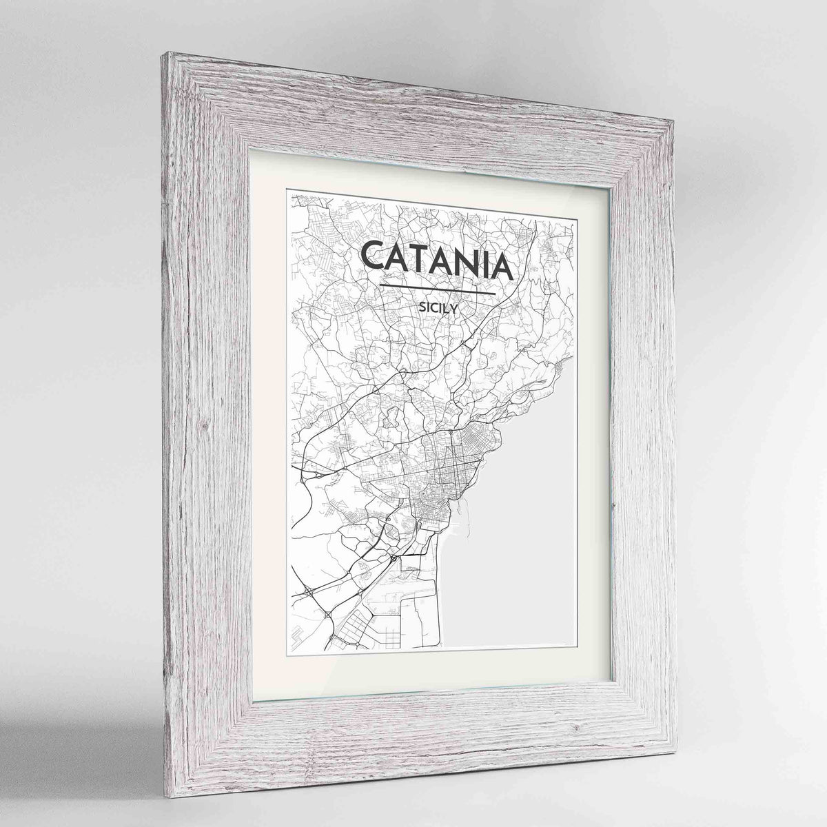 Framed Catania Map Art Print 24x36&quot; Western White frame Point Two Design Group