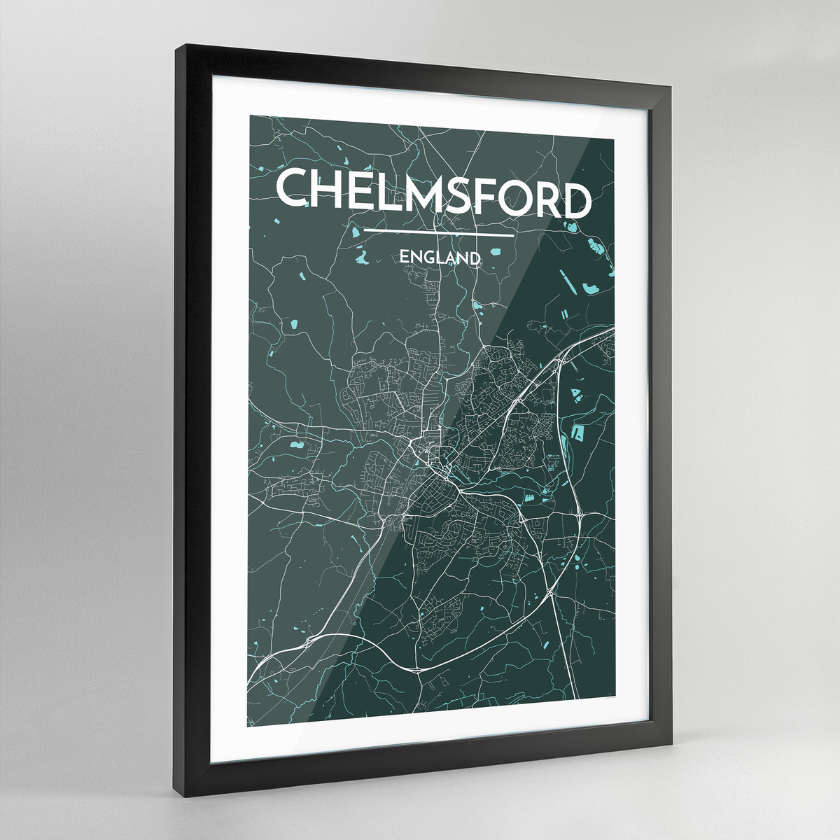 Framed Chelmsford Map Art Print - Point Two Design