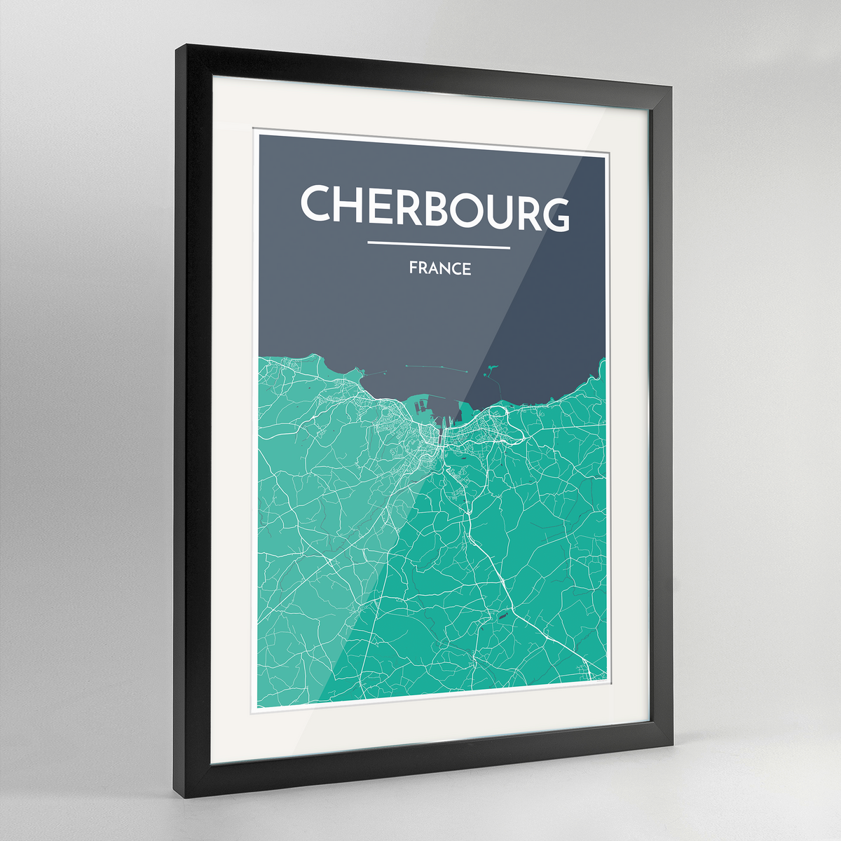 Cherbourg Map Art Print - Framed