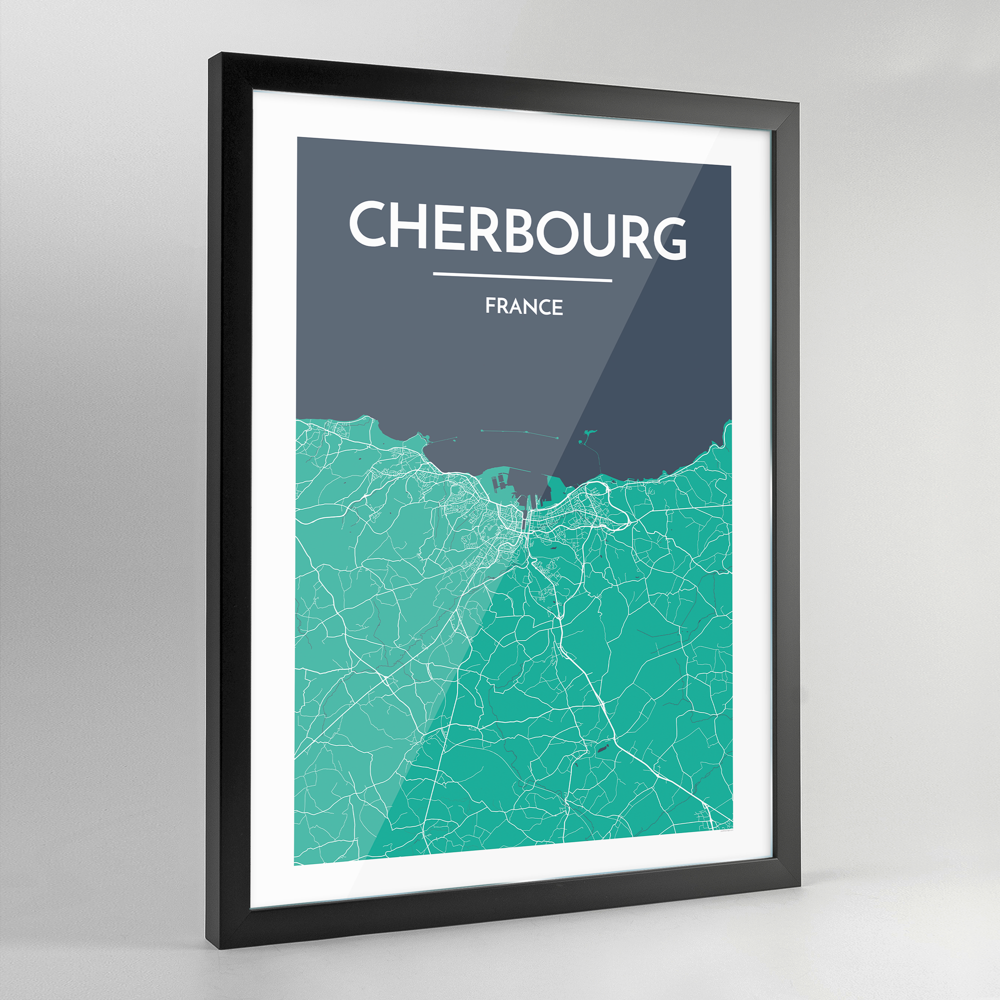 Framed Cherbourg Map Art Print - Point Two Design