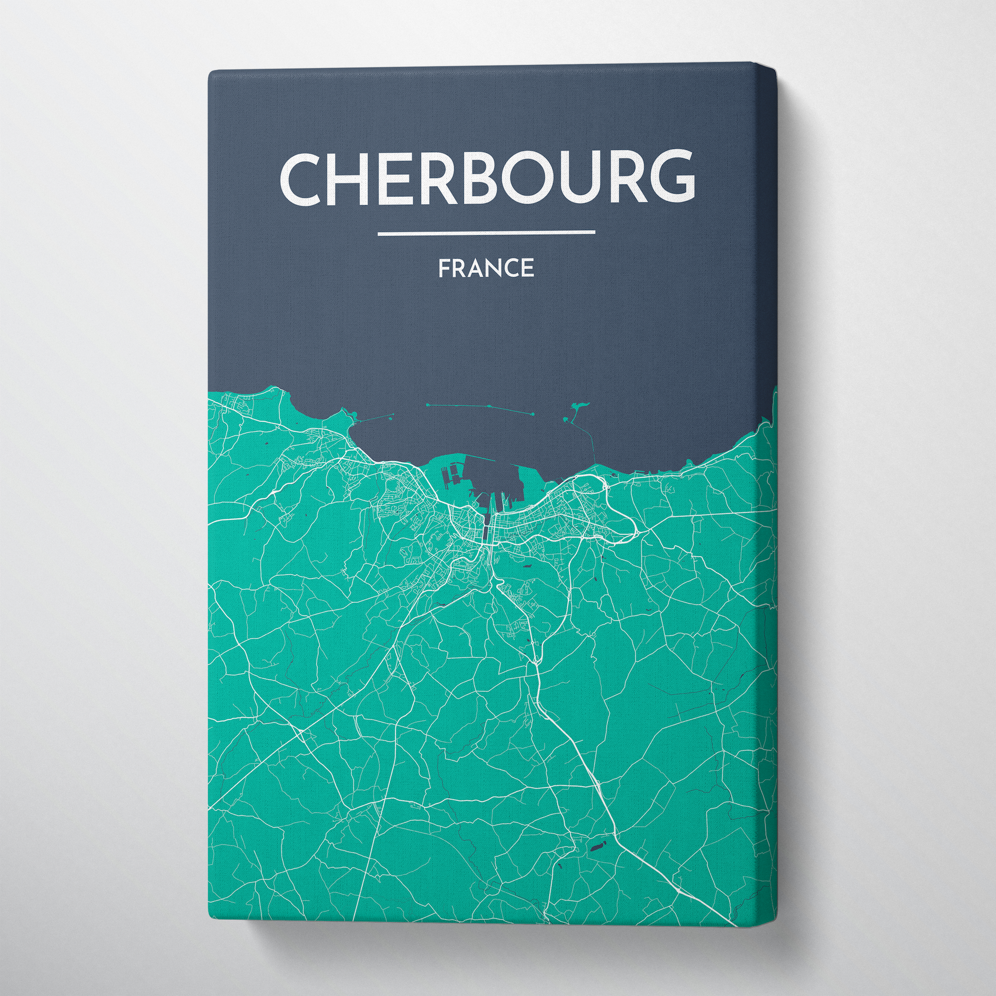 Cherbourg Map Art Print Map Canvas Wrap - Point Two Design