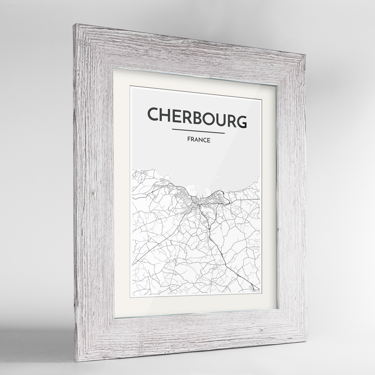 Cherbourg Map Art Print - Framed