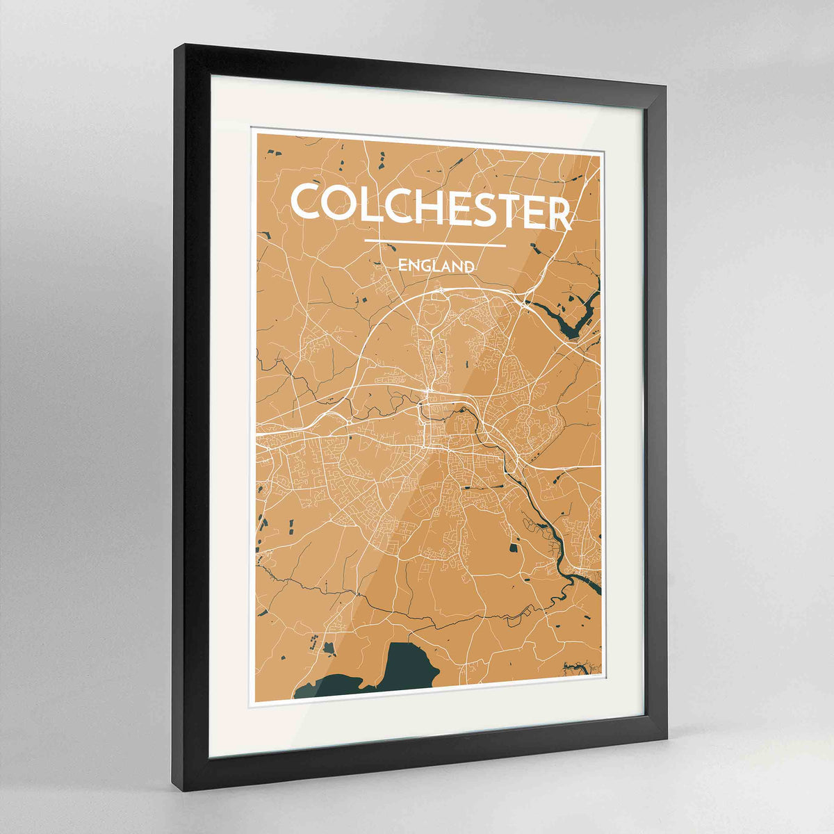 Framed Colchester Map Art Print 24x36&quot; Contemporary Black frame Point Two Design Group