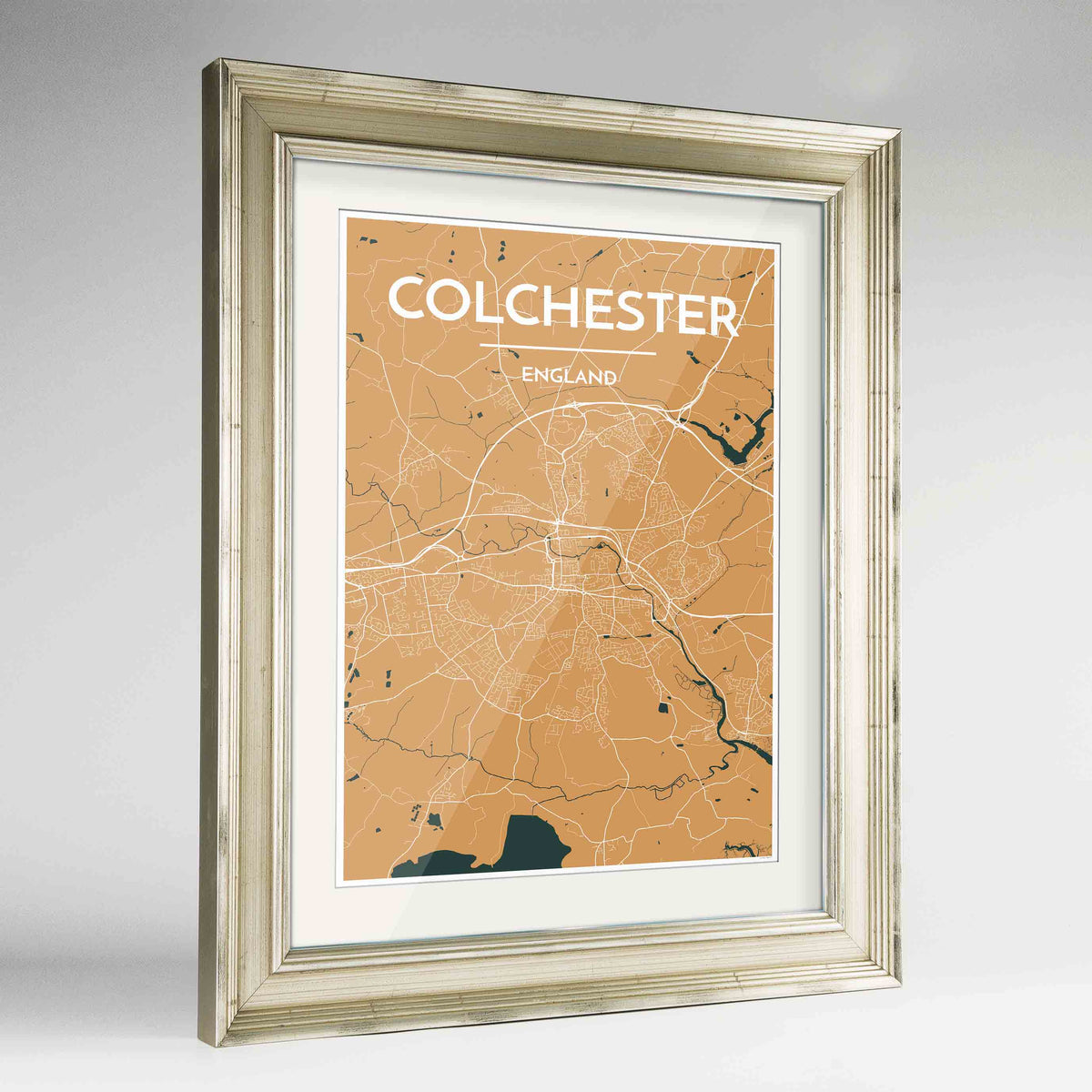 Framed Colchester Map Art Print 24x36&quot; Champagne frame Point Two Design Group