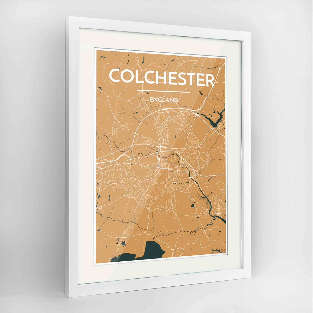 Framed Colchester Map Art Print 24x36&quot; Contemporary White frame Point Two Design Group