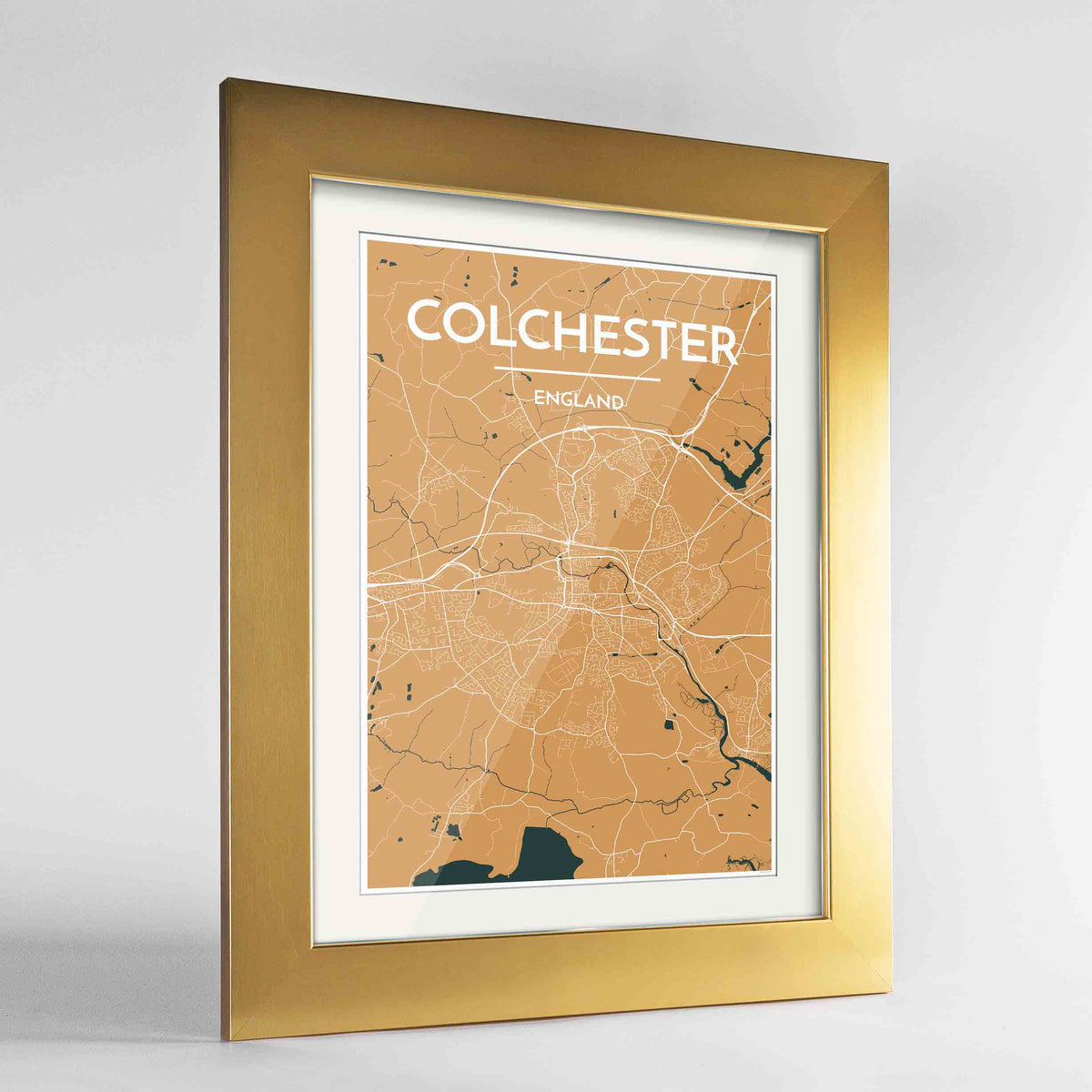 Framed Colchester Map Art Print 24x36&quot; Gold frame Point Two Design Group