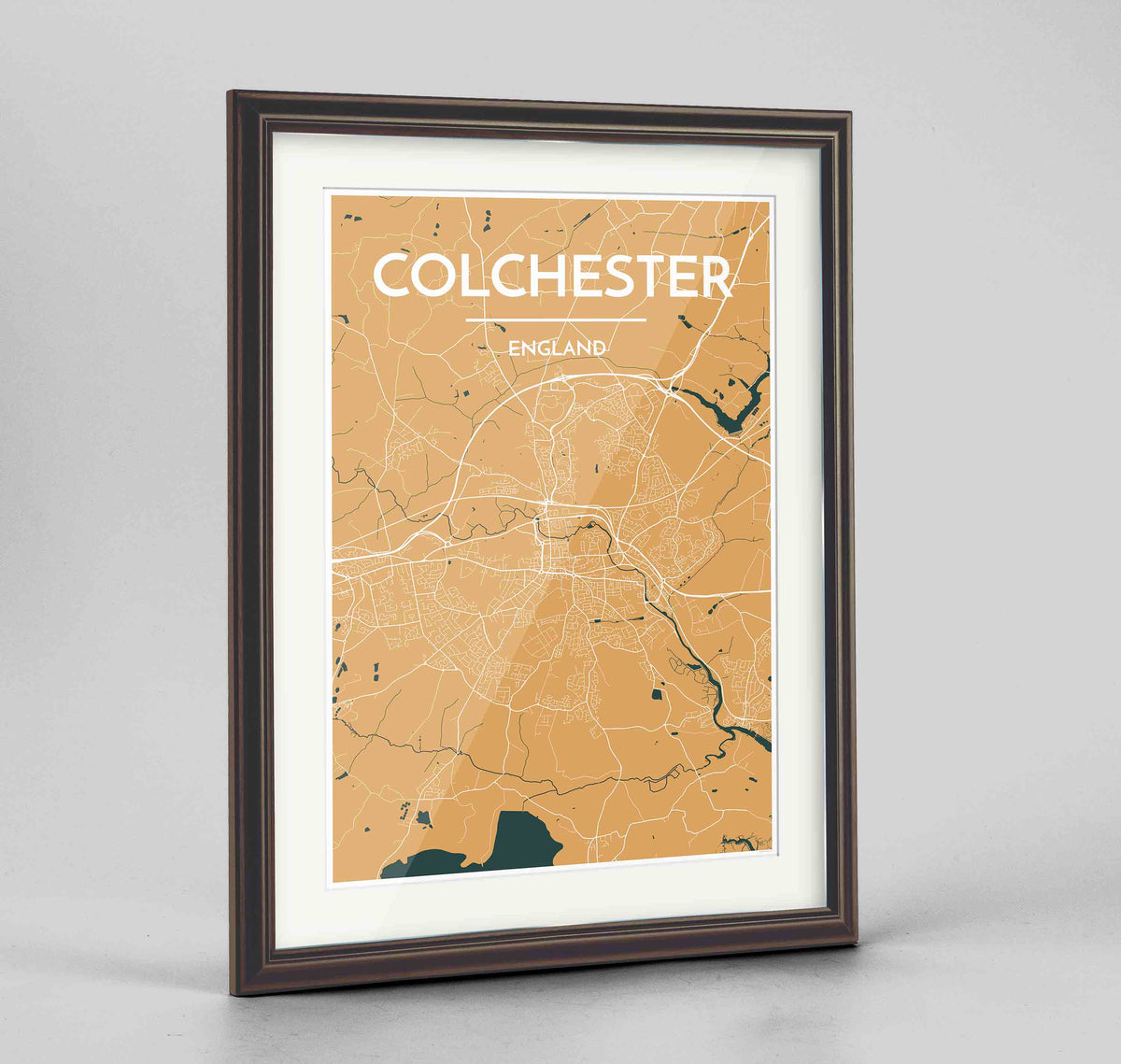 Framed Colchester Map Art Print 24x36&quot; Traditional Walnut frame Point Two Design Group