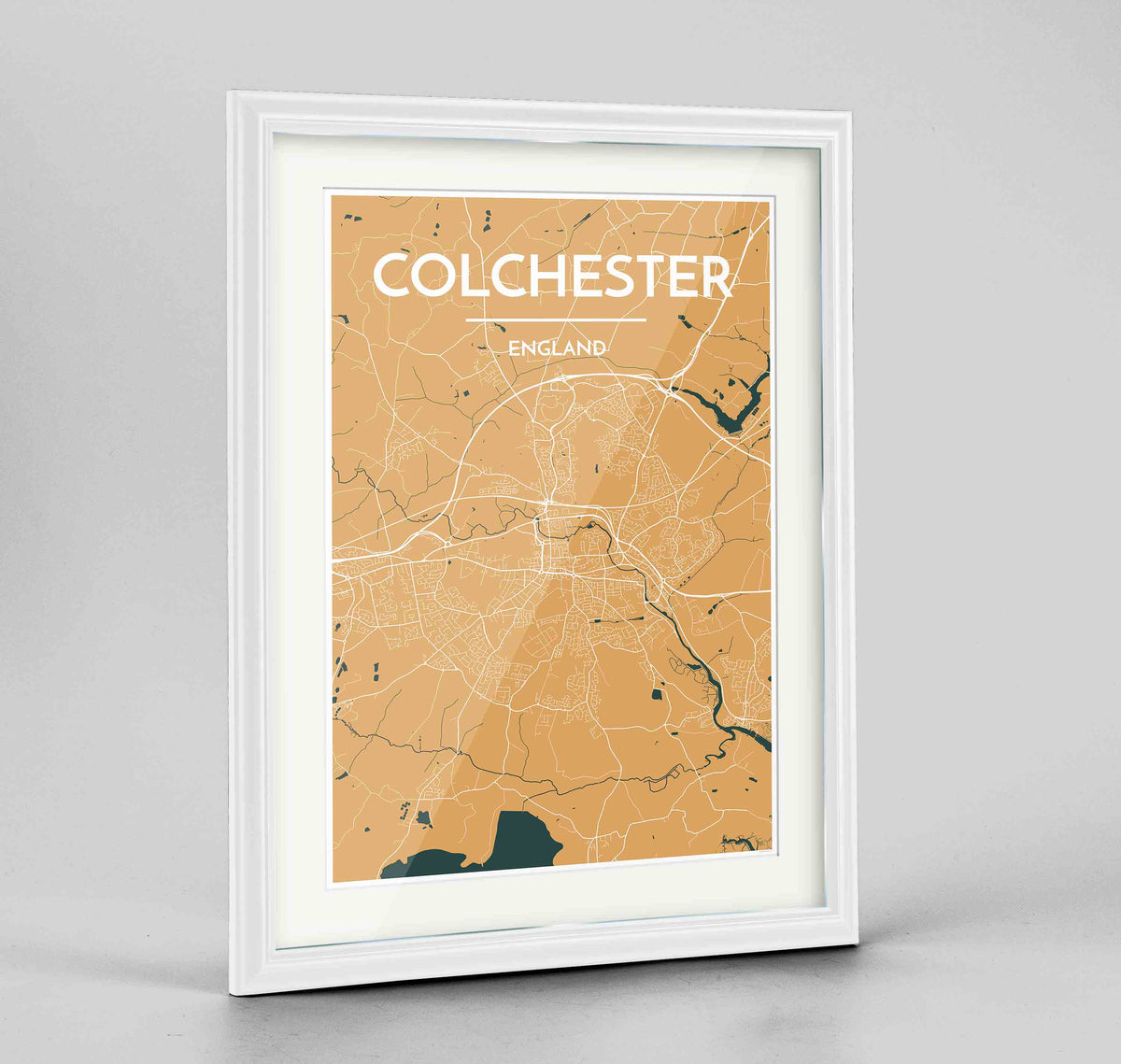 Framed Colchester Map Art Print 24x36&quot; Traditional White frame Point Two Design Group