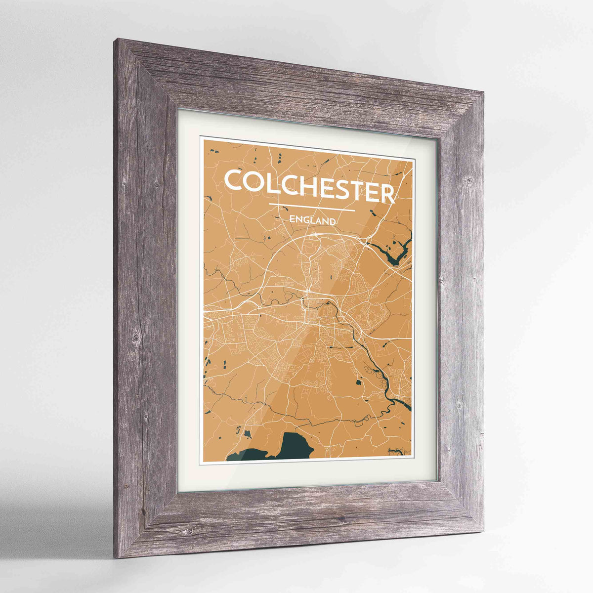 Framed Colchester Map Art Print 24x36&quot; Western Grey frame Point Two Design Group