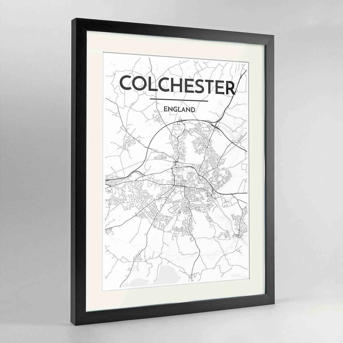Framed Colchester Map Art Print 24x36&quot; Contemporary Black frame Point Two Design Group