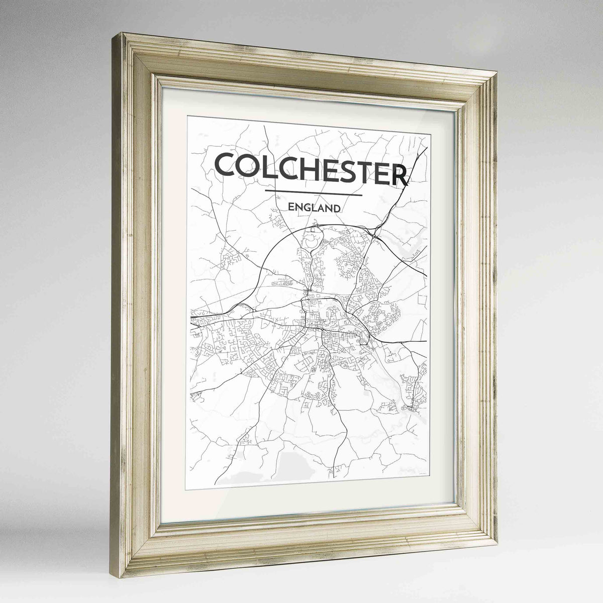 Framed Colchester Map Art Print 24x36&quot; Champagne frame Point Two Design Group