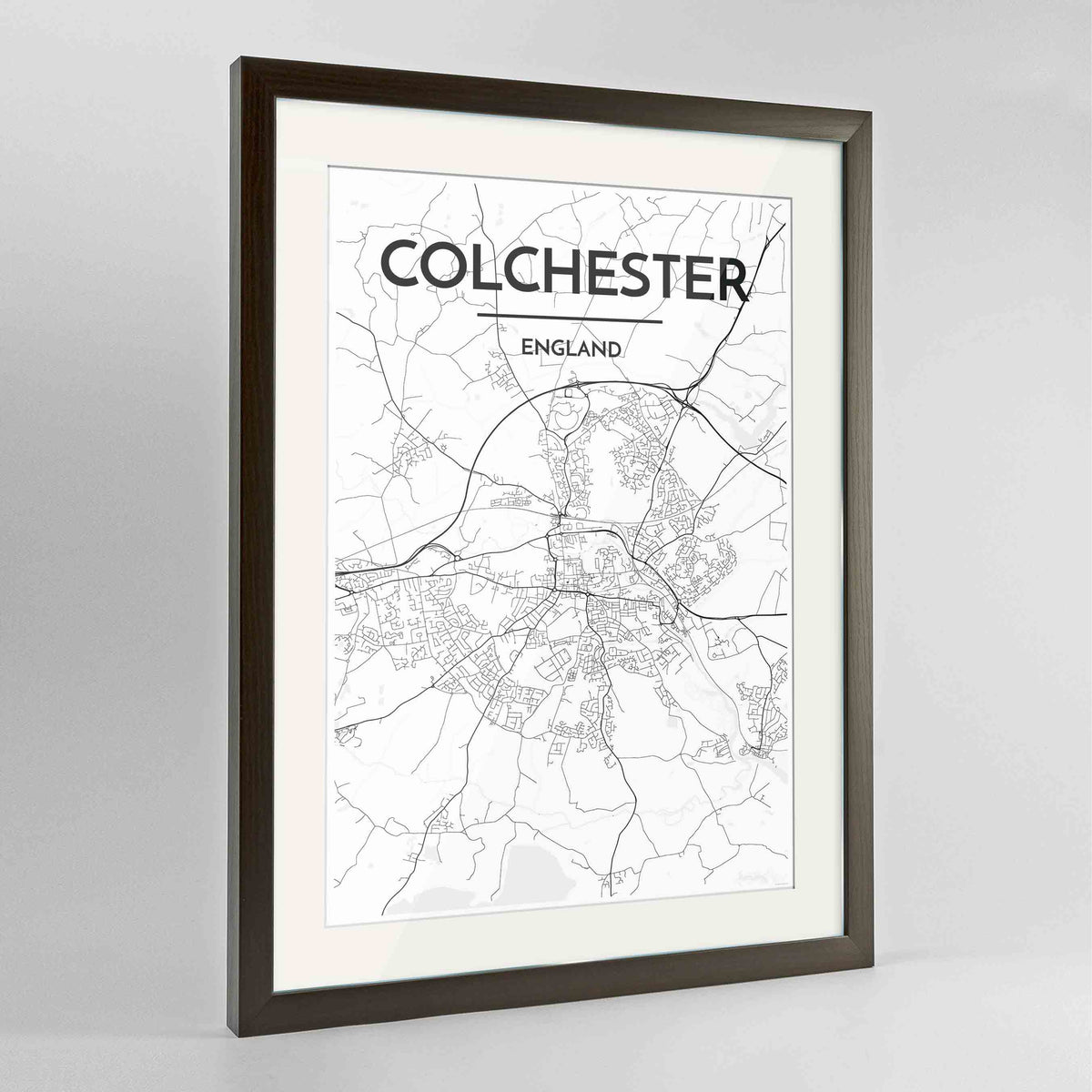 Framed Colchester Map Art Print 24x36&quot; Contemporary Walnut frame Point Two Design Group