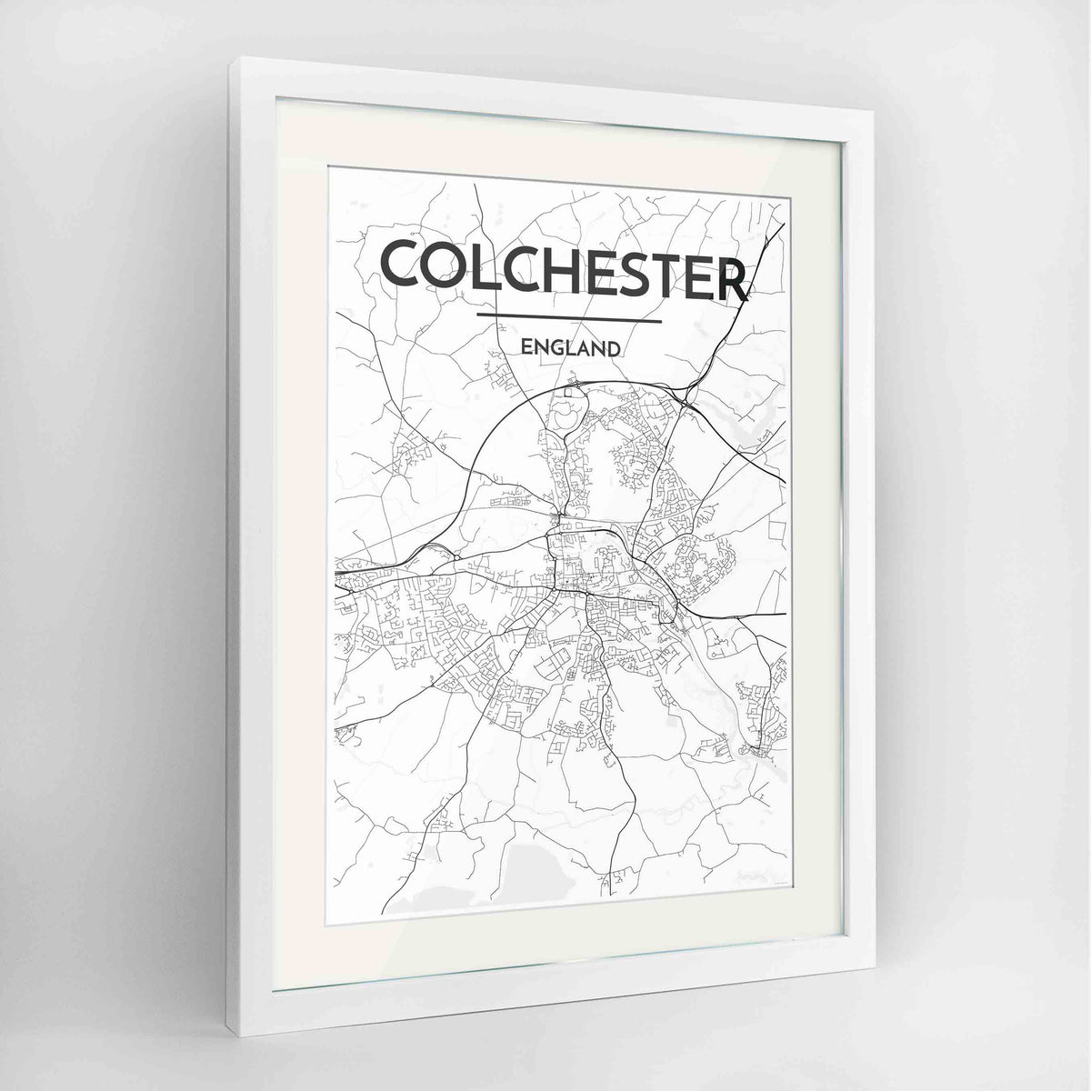 Framed Colchester Map Art Print 24x36&quot; Contemporary White frame Point Two Design Group