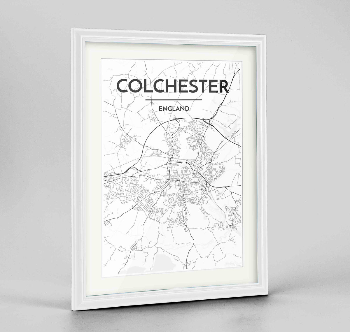 Framed Colchester Map Art Print 24x36&quot; Traditional White frame Point Two Design Group