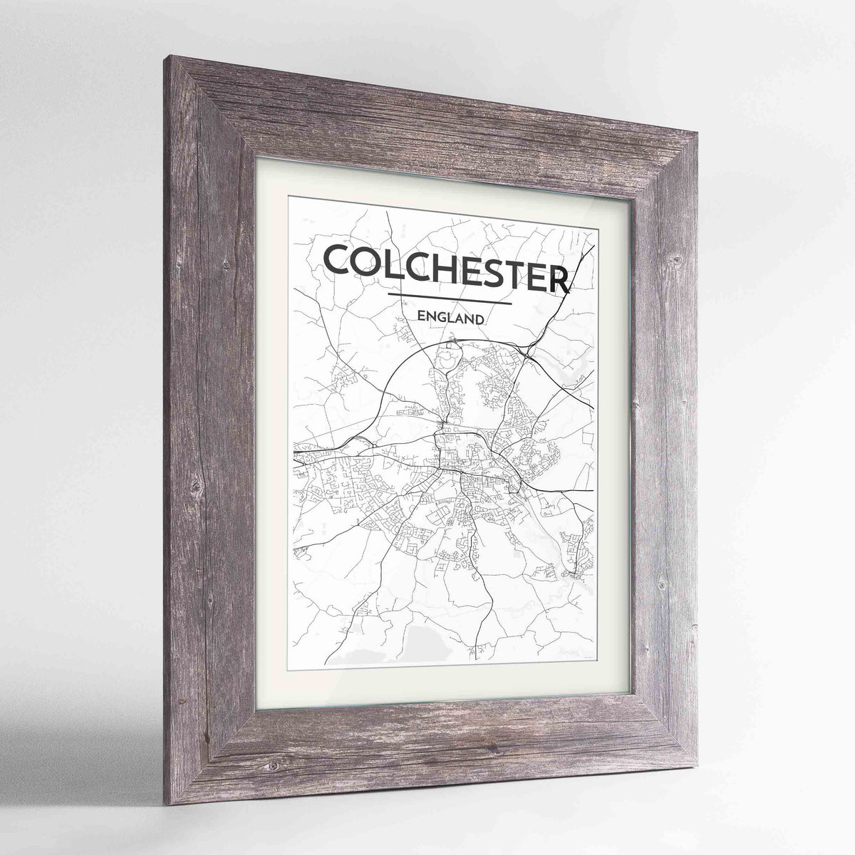 Framed Colchester Map Art Print 24x36&quot; Western Grey frame Point Two Design Group