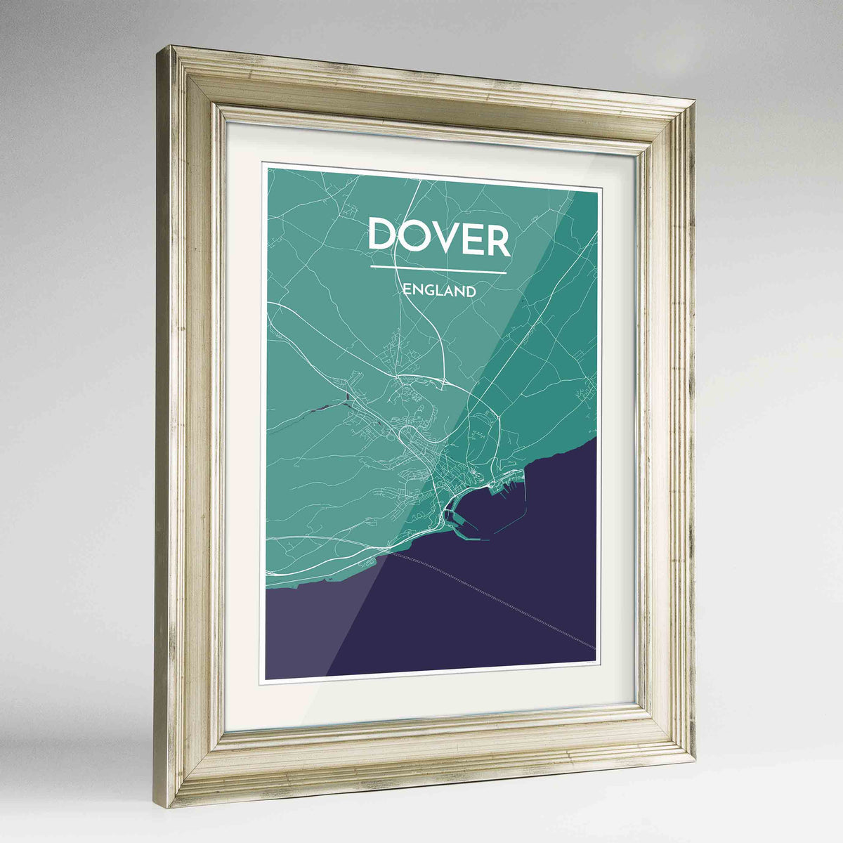 Framed Dover Map Art Print 24x36&quot; Champagne frame Point Two Design Group