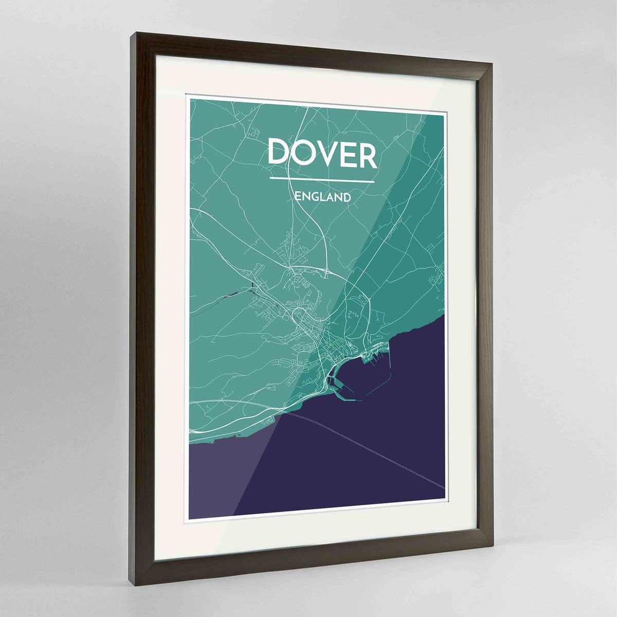 Framed Dover Map Art Print 24x36&quot; Contemporary Walnut frame Point Two Design Group