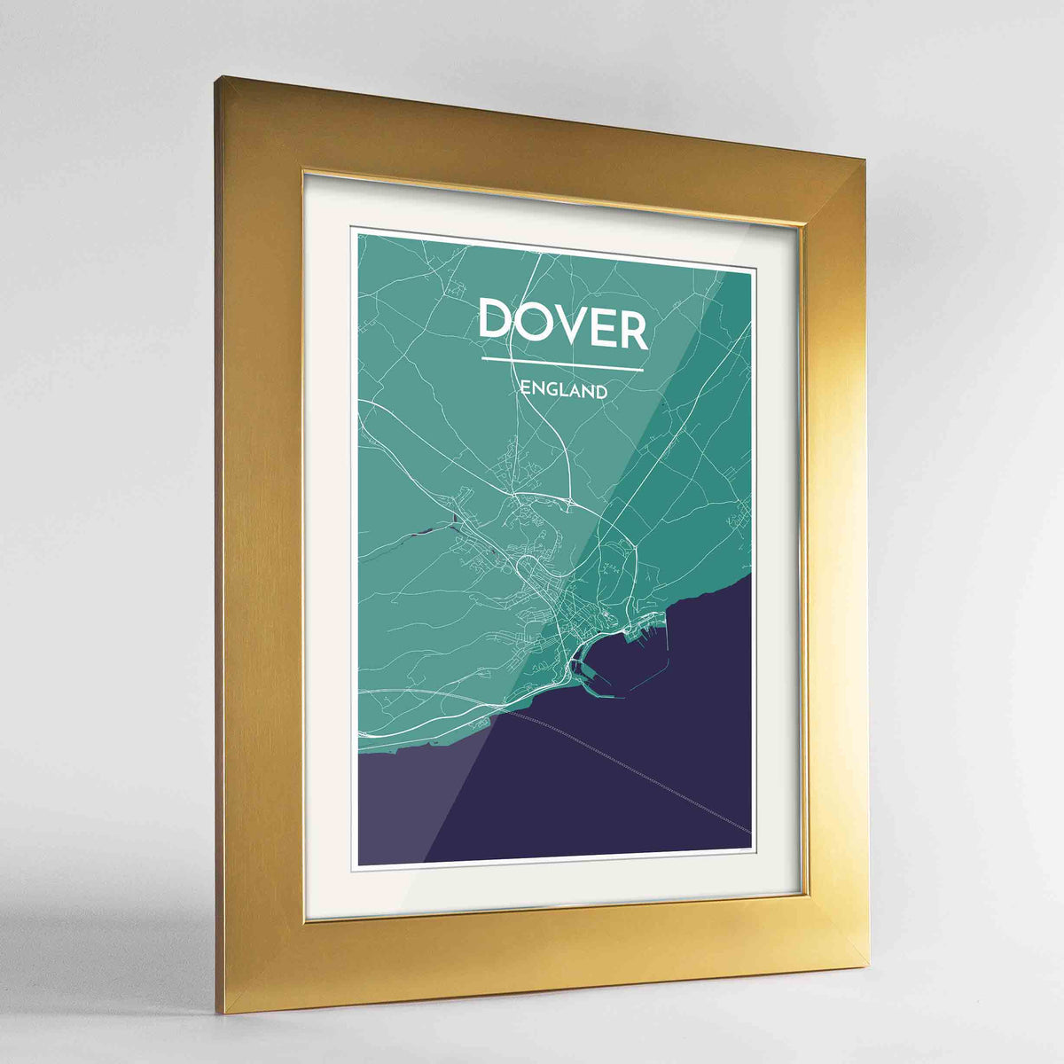 Framed Dover Map Art Print 24x36&quot; Gold frame Point Two Design Group