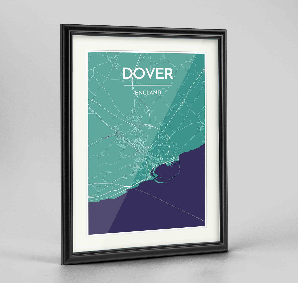 Framed Dover Map Art Print 24x36&quot; Traditional Black frame Point Two Design Group
