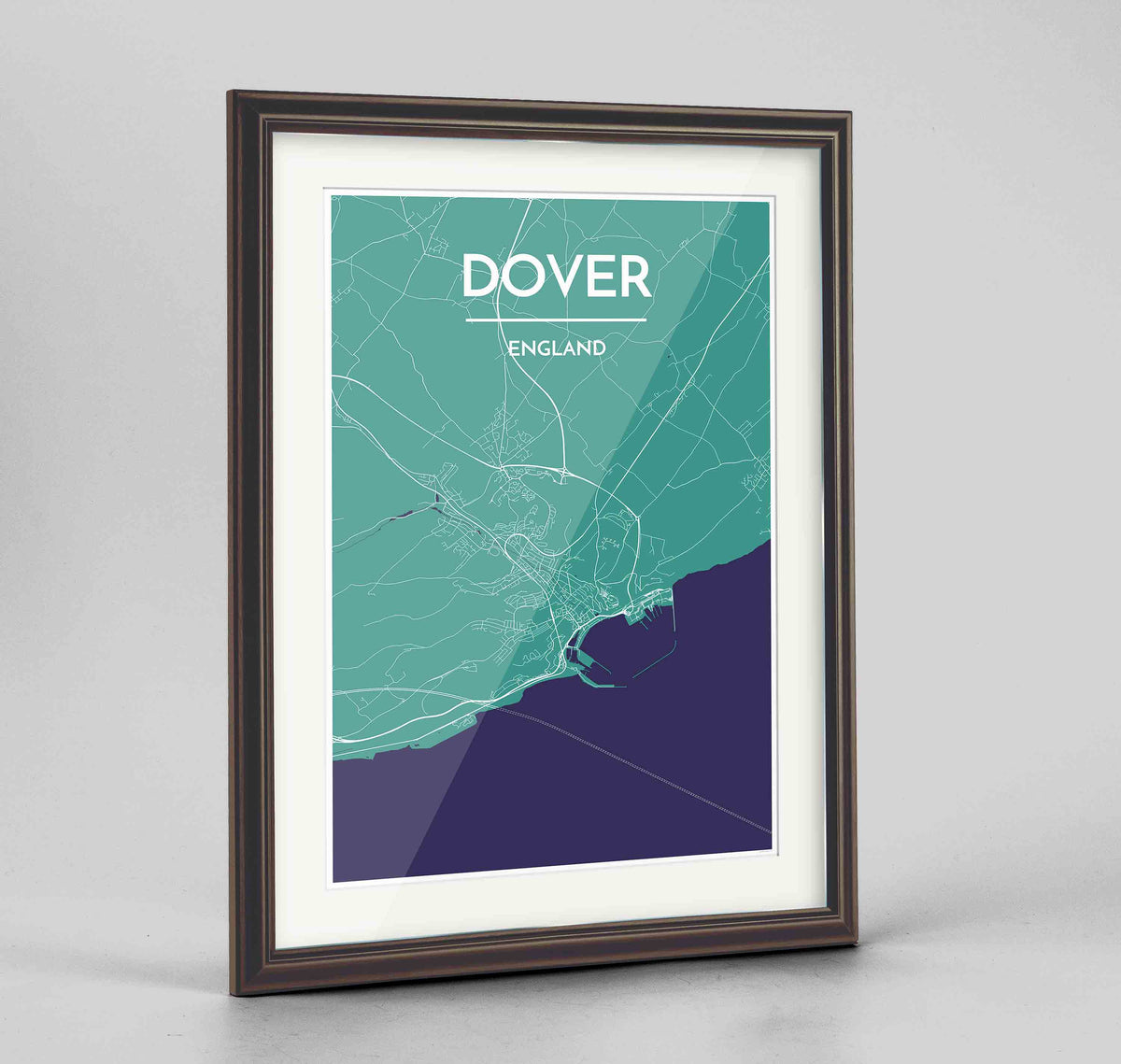 Framed Dover Map Art Print 24x36&quot; Traditional Walnut frame Point Two Design Group