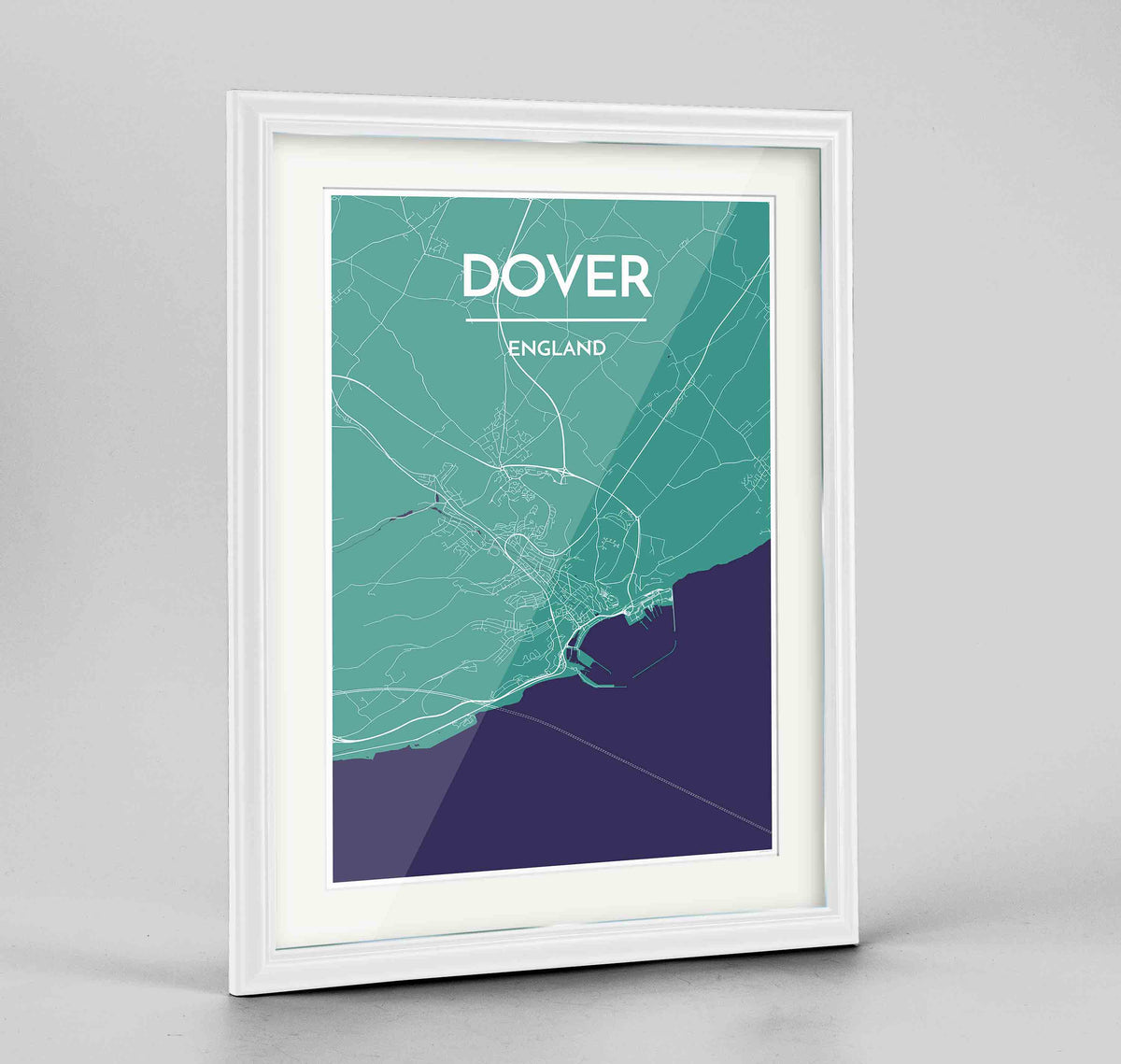 Framed Dover Map Art Print 24x36&quot; Traditional White frame Point Two Design Group