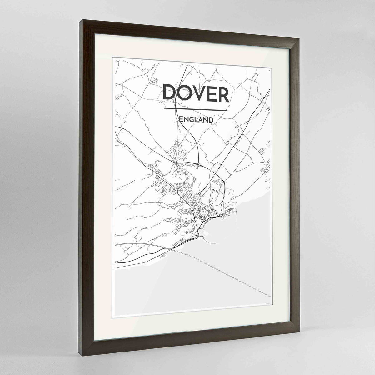 Framed Dover Map Art Print 24x36&quot; Contemporary Walnut frame Point Two Design Group