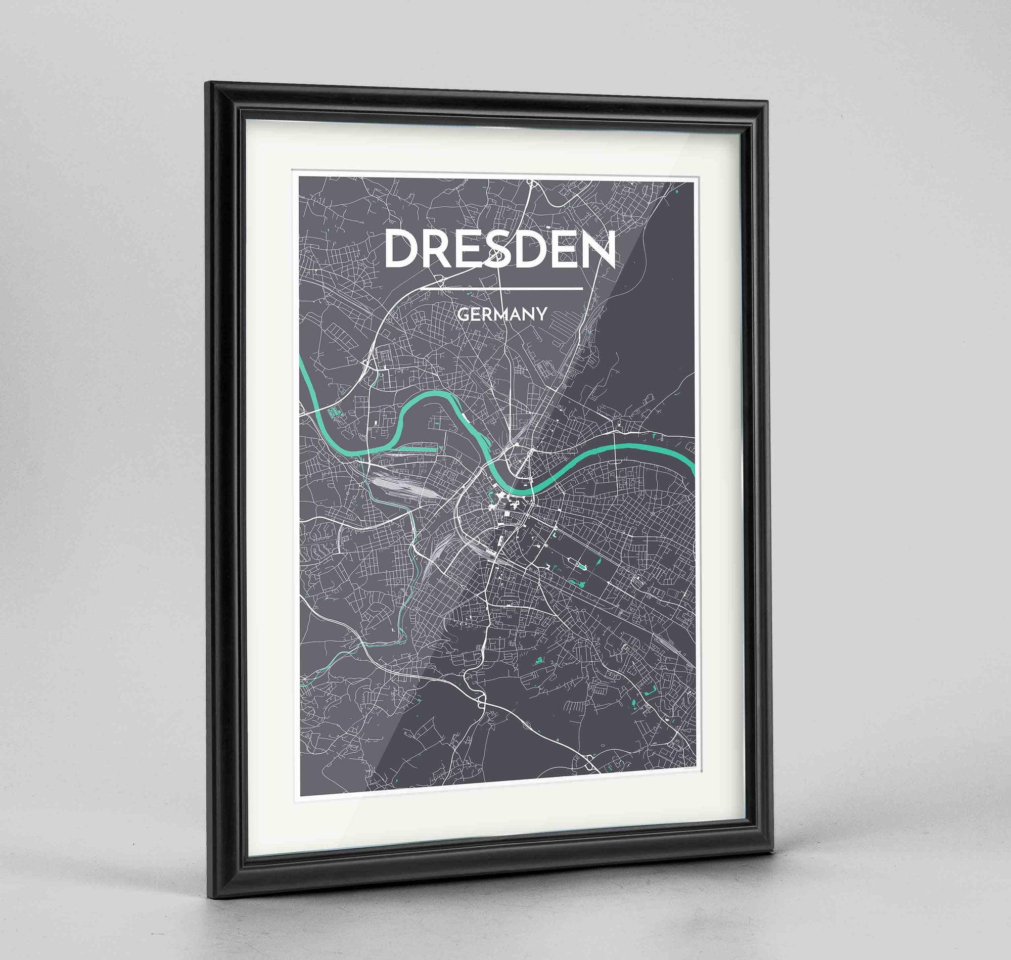 Framed Dresden Map Art Print 24x36" Traditional Black frame Point Two Design Group