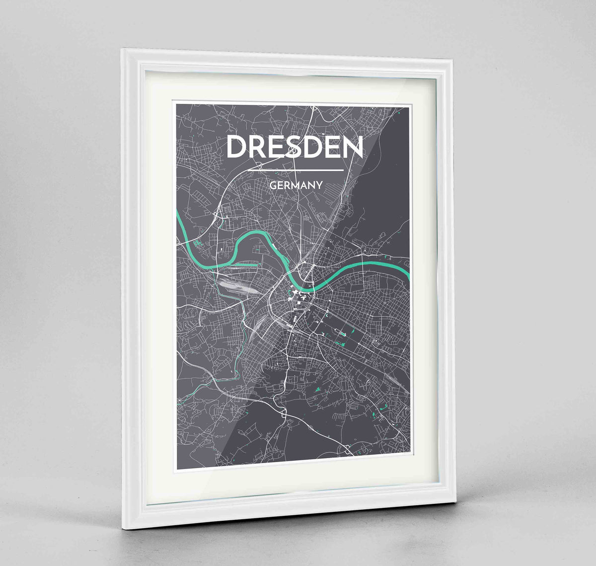 Framed Dresden Map Art Print 24x36&quot; Traditional White frame Point Two Design Group