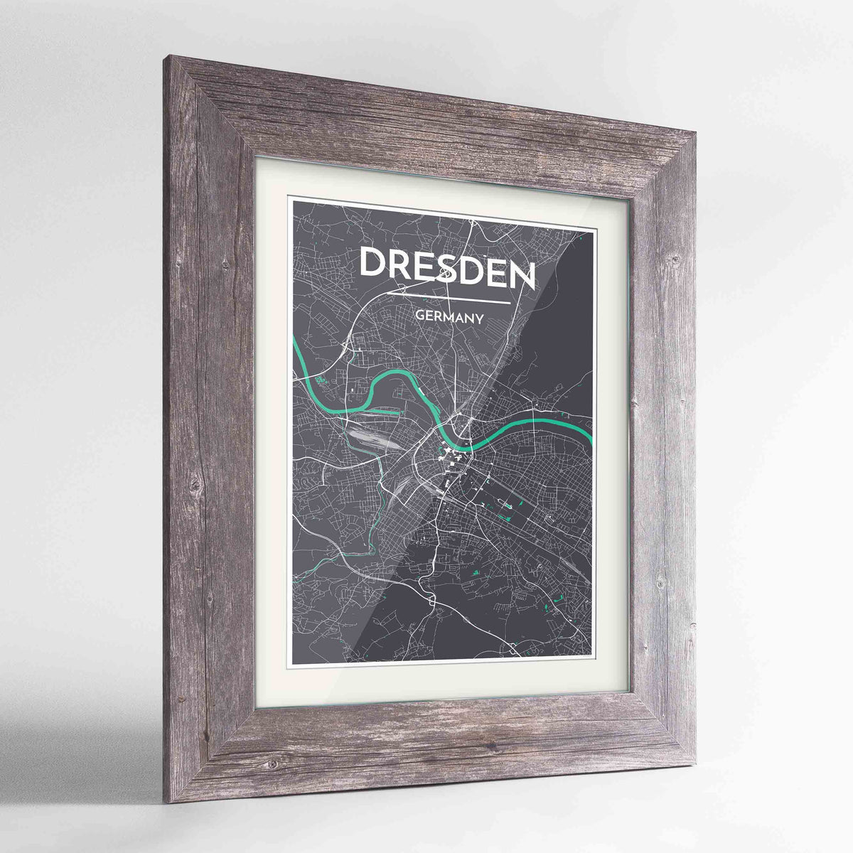 Framed Dresden Map Art Print 24x36&quot; Western Grey frame Point Two Design Group