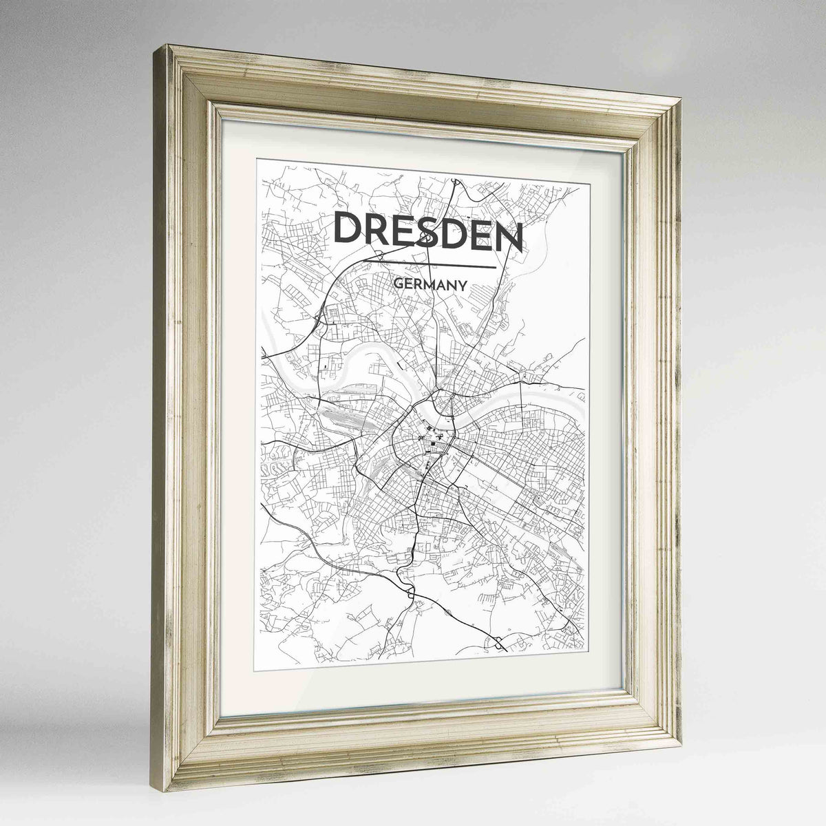 Framed Dresden Map Art Print 24x36&quot; Champagne frame Point Two Design Group